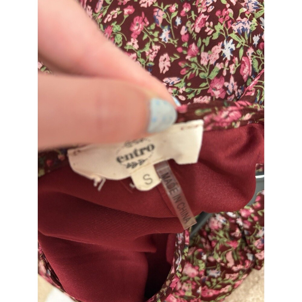 Entro Women's Floral Print Maxi Dress Size Small Burgundy Fall Boho Cottagecore - Picture 5 of 5